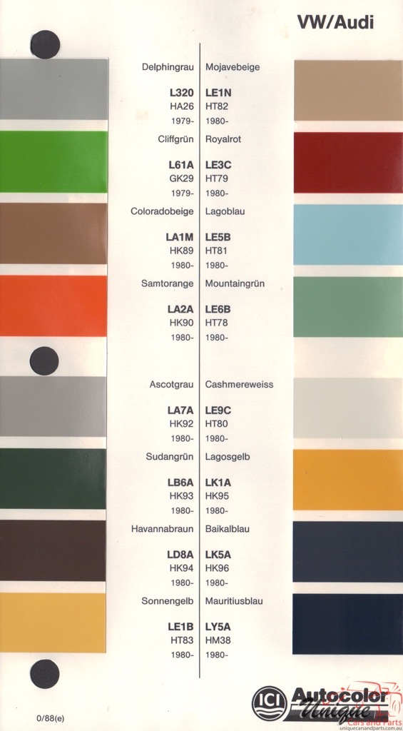 1979 - 1982 Volkswagen Paint Charts Autocolor